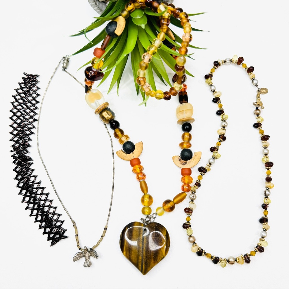 4pc Vintage to Now Bundle Lot - Bohemian Neutral Necklaces